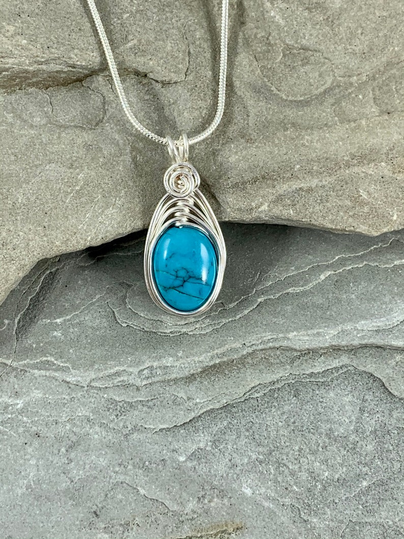 December Birthstone Silver Turquoise Pendant with Chain Genuine Turquoise Necklace Natural Gemstone Jewelry for Women