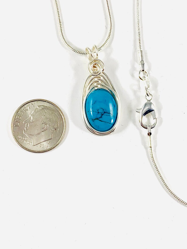 December Birthstone Silver Turquoise Pendant with Chain Genuine Turquoise Necklace Natural Gemstone Jewelry for Women