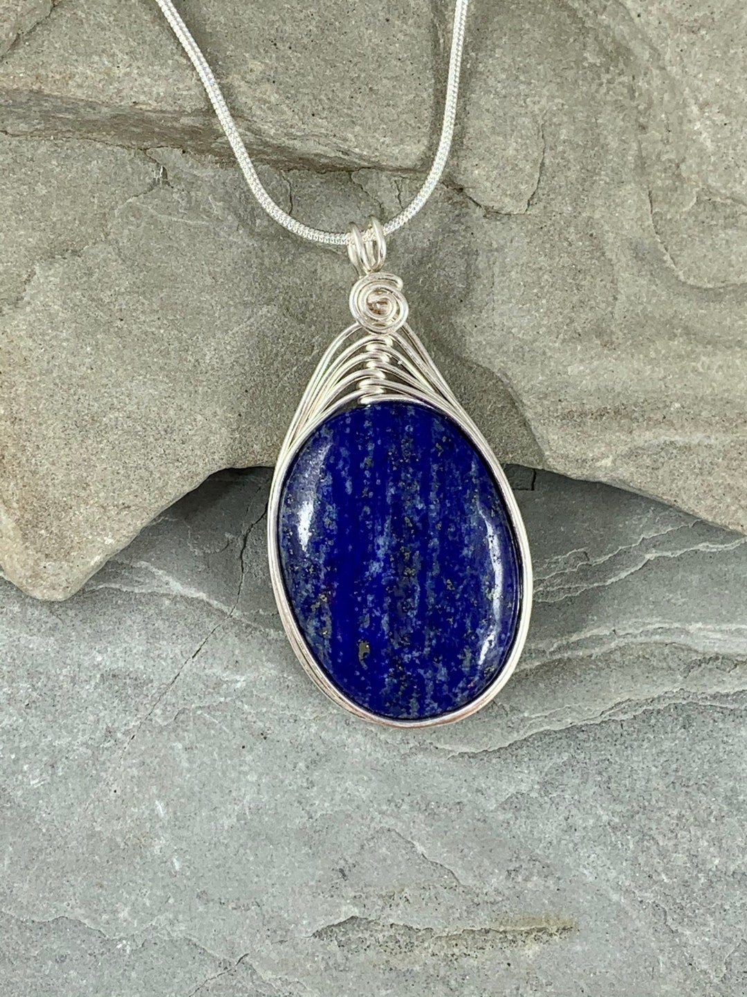 Lapis Lazuli Necklace, Natural Lapis Lazuli Pendant, Blue Polished ...