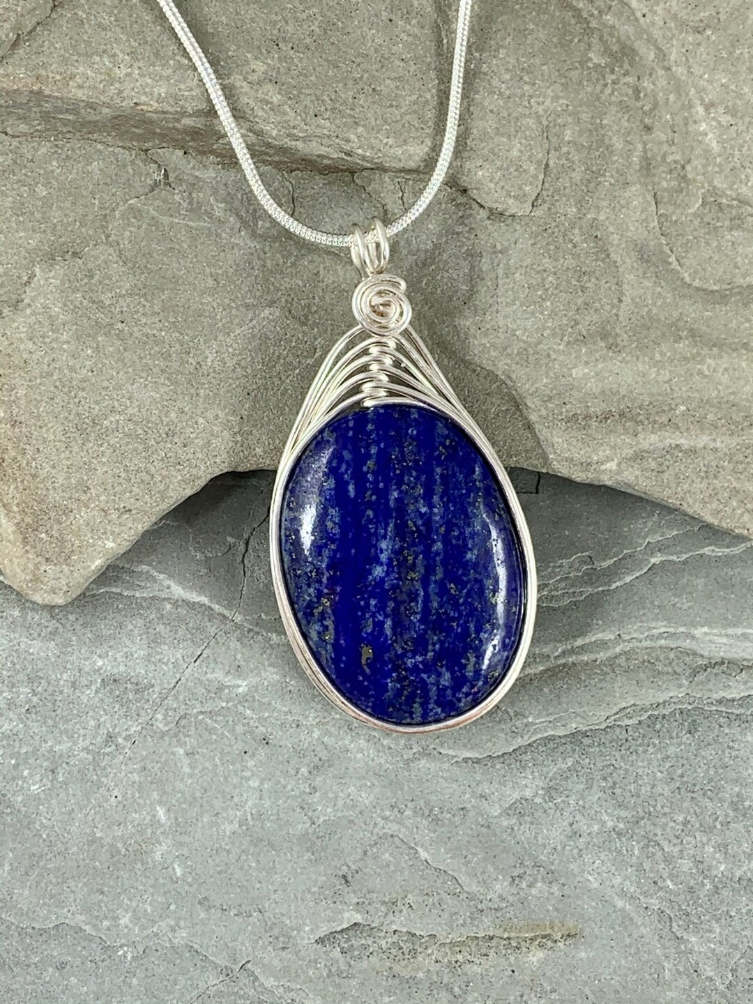 Lapis Lazuli Necklace, Natural Lapis Lazuli Pendant, Blue Polished ...