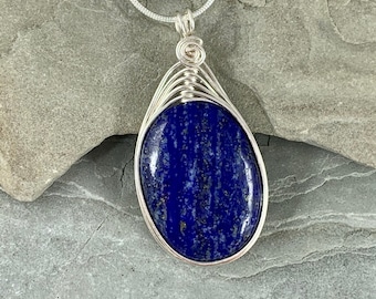 Lapis Lazuli Necklace, Natural Lapis Lazuli Pendant, Blue Polished Stone Necklace, Lapis Lazuli Jewelry, Gift for Women