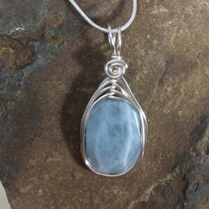 Aquamarine Pendant, Large Aquamarine Stone Necklace, Faceted Genuine Gemstone, Wire Wrapped on a Silver Chain March Birthstone image 3