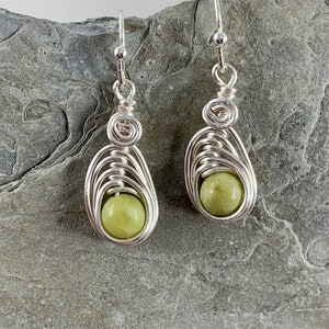 Dainty Natural Peridot Earrings for Women, Wire wrapped Green Gemstone Dangle Earrings, August Birthstone Gift for Her image 6