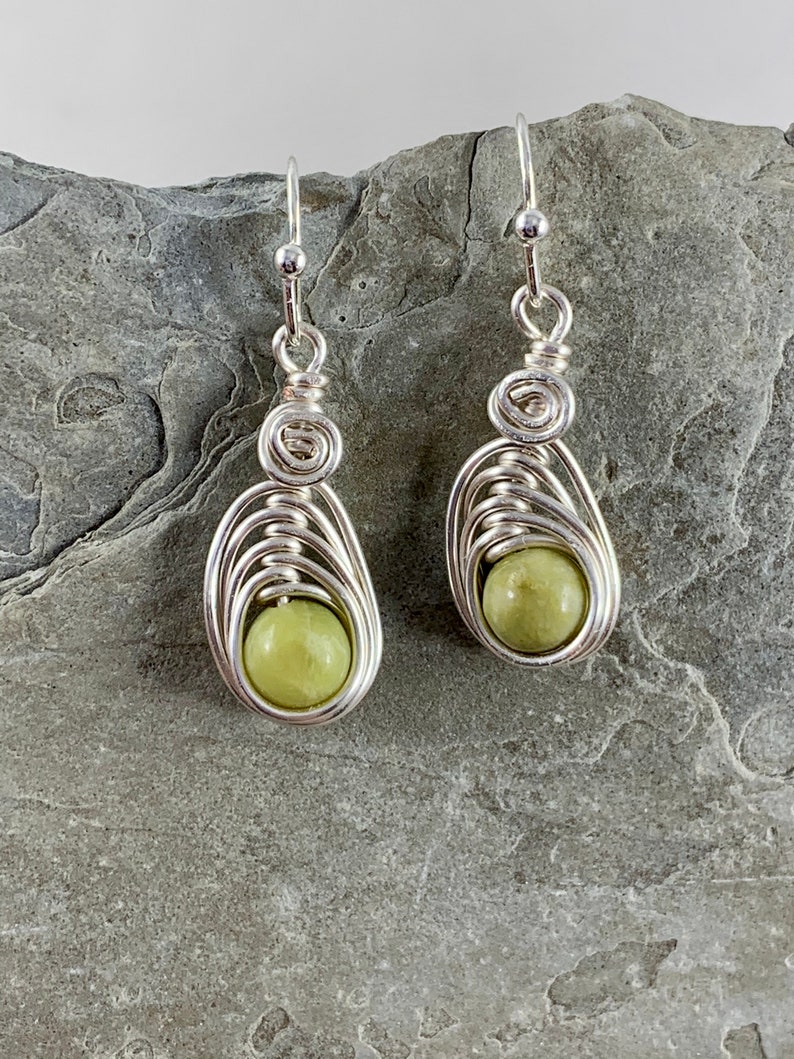 Dainty Natural Peridot Earrings for Women, Wire wrapped Green Gemstone Dangle Earrings, August Birthstone Gift for Her image 6