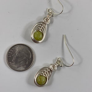 Dainty Natural Peridot Earrings for Women, Wire wrapped Green Gemstone Dangle Earrings, August Birthstone Gift for Her image 4