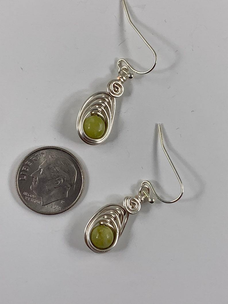 Dainty Natural Peridot Earrings for Women, Wire wrapped Green Gemstone Dangle Earrings, August Birthstone Gift for Her image 4