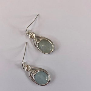 Natural Aquamarine Earrings Silver, Genuine Aquamarine drop earrings, March Birthstone image 3