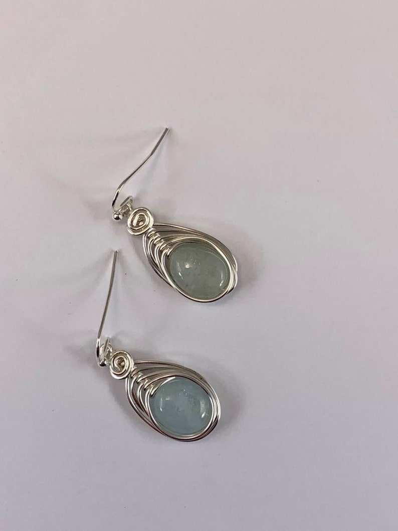 Natural Aquamarine Earrings Silver, Genuine Aquamarine drop earrings, March Birthstone image 3