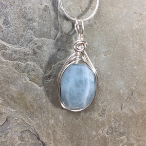 Aquamarine Pendant, Large Aquamarine Stone Necklace, Faceted Genuine Gemstone, Wire Wrapped on a Silver Chain March Birthstone image 8