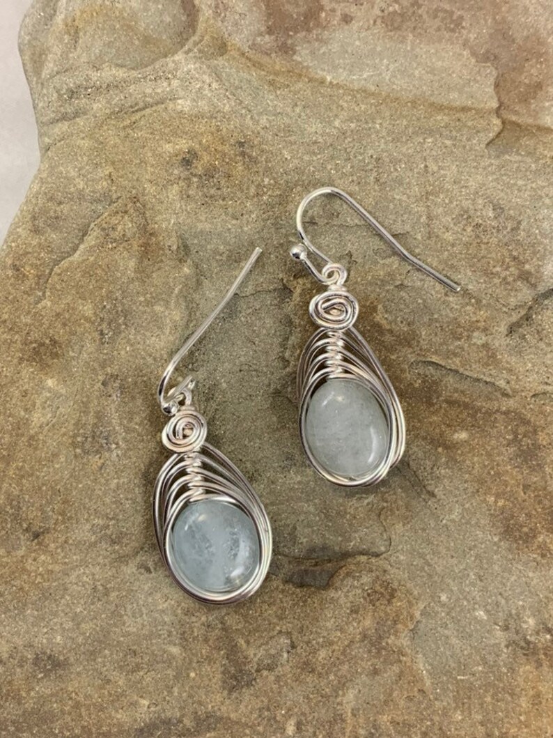 Natural Aquamarine Earrings Silver, Genuine Aquamarine drop earrings, March Birthstone image 7