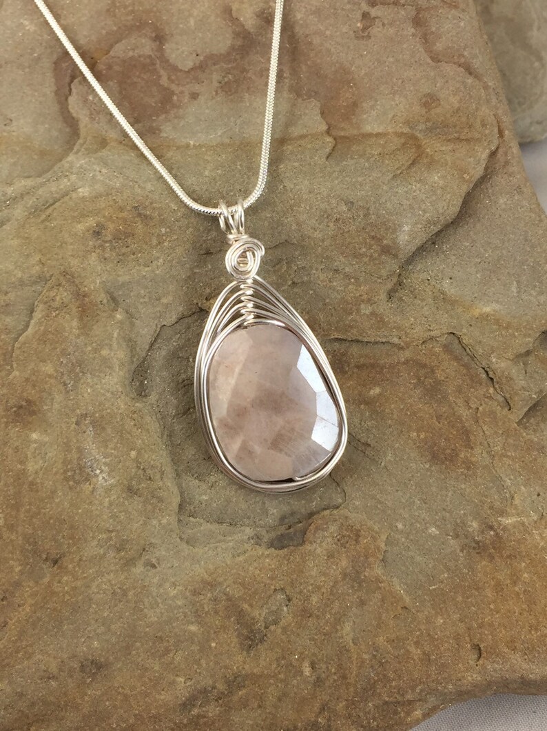 Large Faceted Moonstone Necklace Silver Moonstone Pendant Etsy