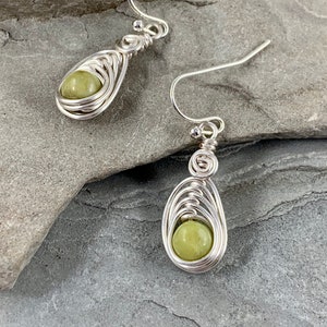 Dainty Natural Peridot Earrings for Women, Wire wrapped Green Gemstone Dangle Earrings, August Birthstone Gift for Her image 5