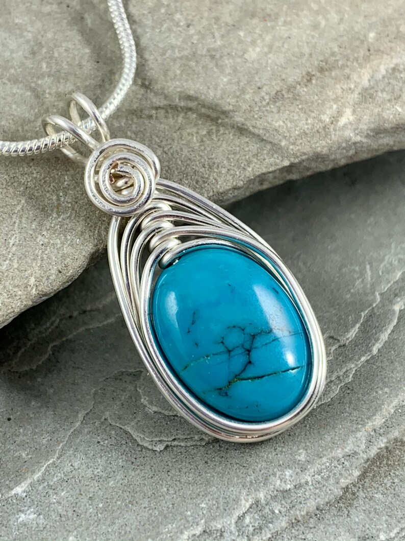 December Birthstone Silver Turquoise Pendant with Chain Genuine Turquoise Necklace Natural Gemstone Jewelry for Women