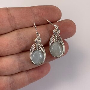 Natural Aquamarine Earrings Silver, Genuine Aquamarine drop earrings, March Birthstone image 2