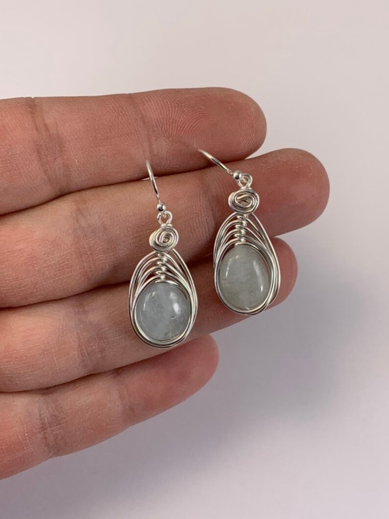 Natural Aquamarine Earrings Silver, Genuine Aquamarine drop earrings, March Birthstone image 2