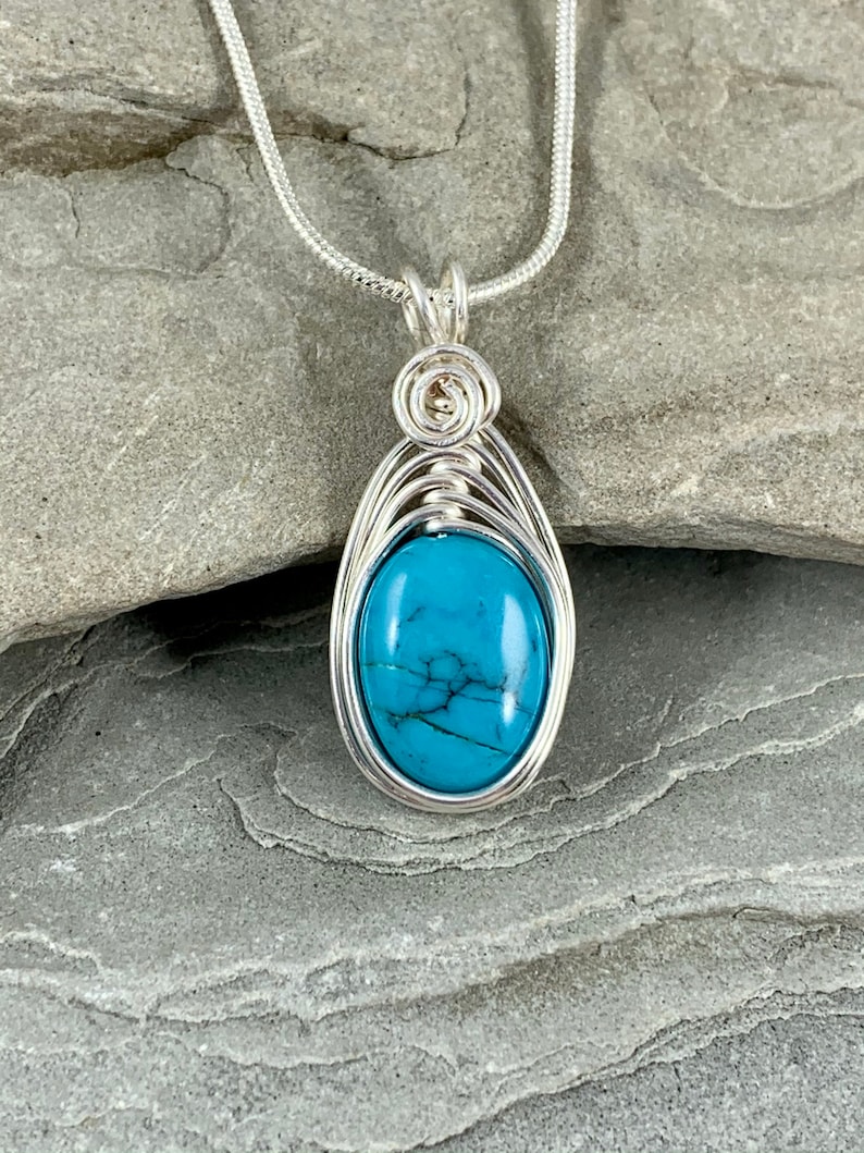 December Birthstone Silver Turquoise Pendant with Chain Genuine Turquoise Necklace Natural Gemstone Jewelry for Women