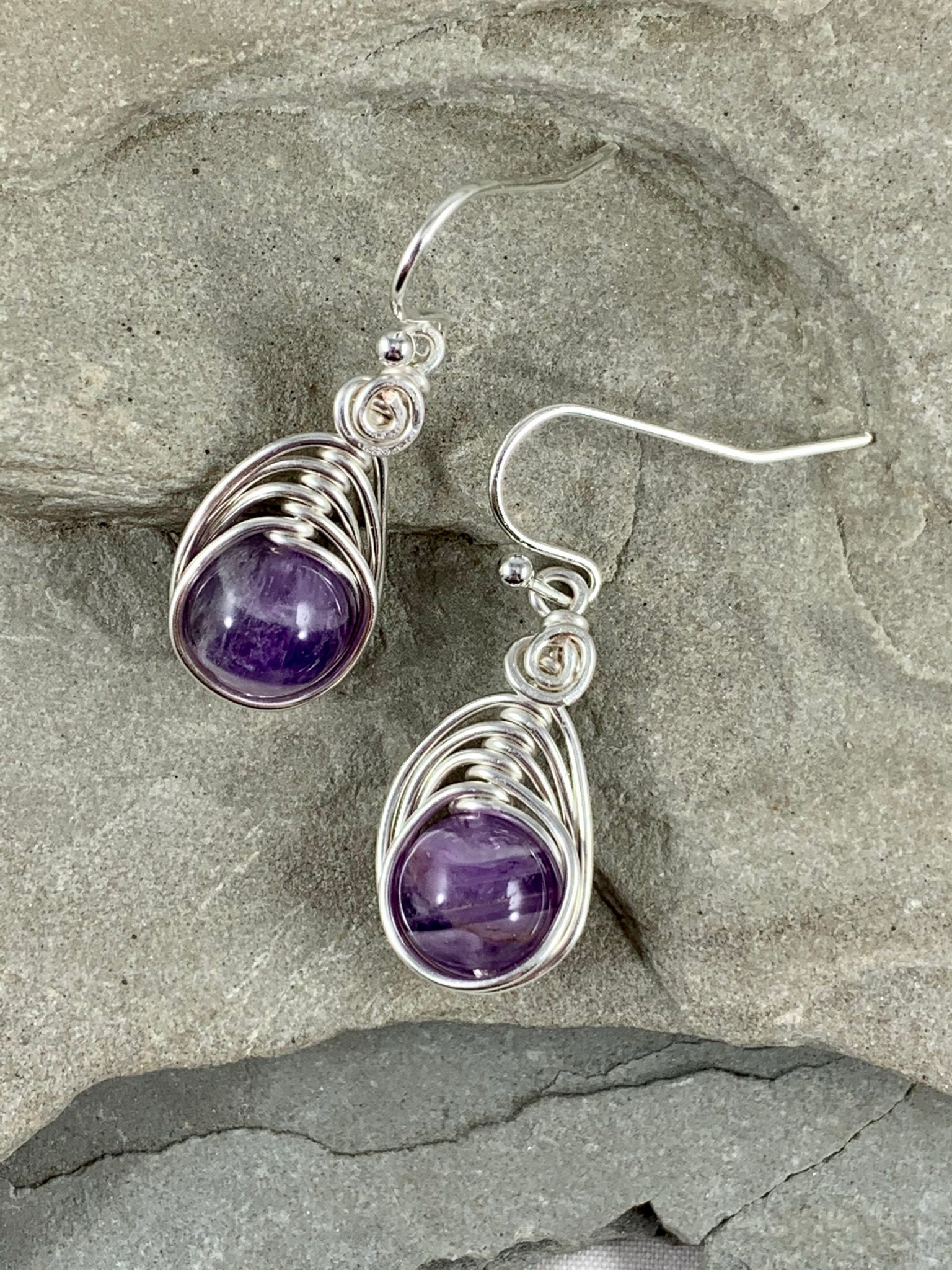 Natural Amethyst Earrings for WomenWire Wrapped Amethyst Drop | Etsy