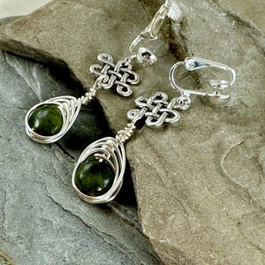 Connemara marble Celtic Knot Earrings for women, Green Gemstone Dangle Earrings, Celtic Jewelry, Ireland gemstone, Handmade  Irish Gifts