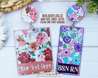 Custom Badge Buddy & Reel Set - You Pick Size, Print, Glitter and Font, Glitter Badge Buddy, Nurse Badge Buddy, Teacher Badge Reel