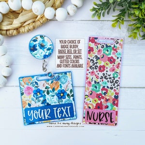 Custom Badge Buddy and/or Badge Reel - You Pick Size, Print, Glitter & Font, Glitter Badge Buddy, Nurse Badge Buddy, Teacher Badge Reel