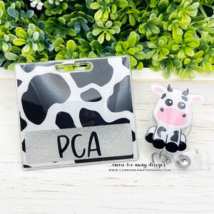 Badge Buddy & Reel Set, Cow Print, Glitter Badge Buddy, Nurse RN Badge Buddy, Badge Backer