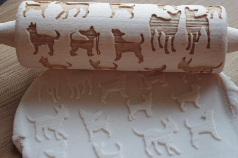 Mini laser engraved rolling pin with Chihuahua image 1