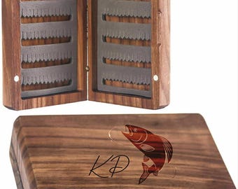 personalised wooden fly fishing box for your dads, grandads, partner,