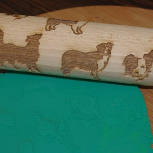 Mini laser engraved rolling pin with Collie dog image 1