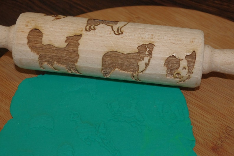 Mini laser engraved rolling pin with Collie dog image 1