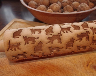 Laser engraved rolling pin with cats-4