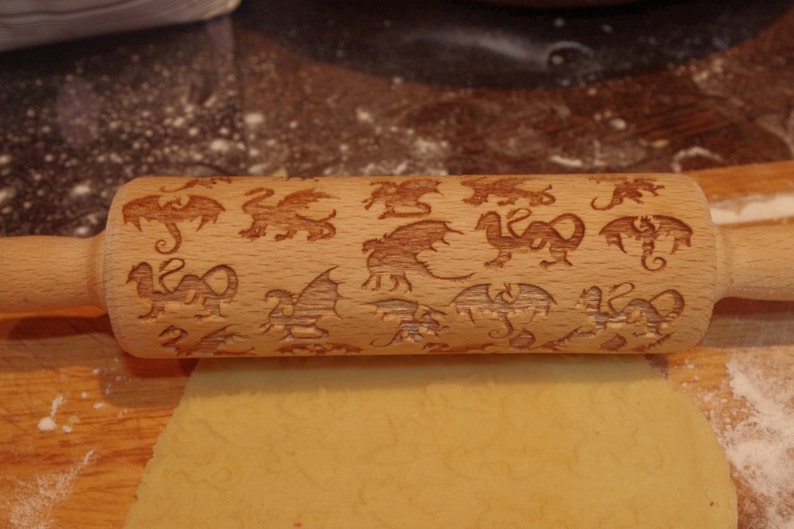 Mini Laser Engraved Rolling Pin With Dragons Etsy