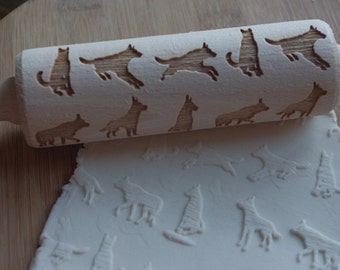 Mini  laser engraved rolling pin with German shepherd dog