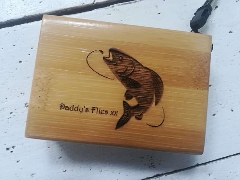 Personalised wooden fly fishing box for your dads grandads Etsy