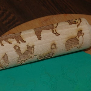 Mini laser engraved rolling pin with Collie dog image 2