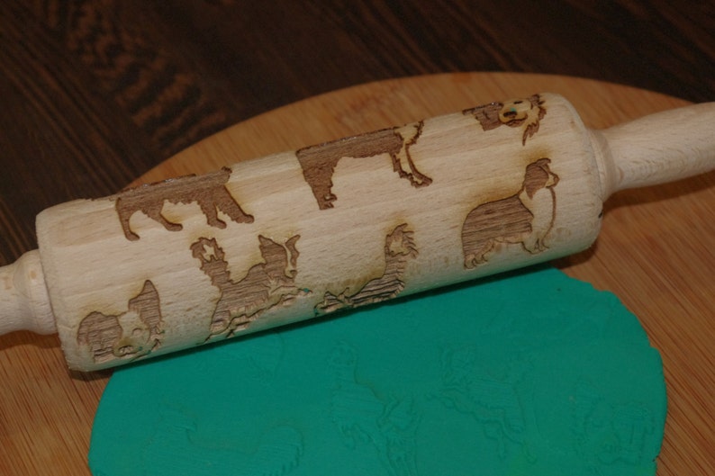 Mini laser engraved rolling pin with Collie dog image 2