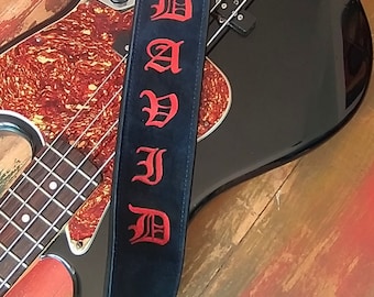 Personalised 2,5" soft padded leather strap for electric, acustic guitars