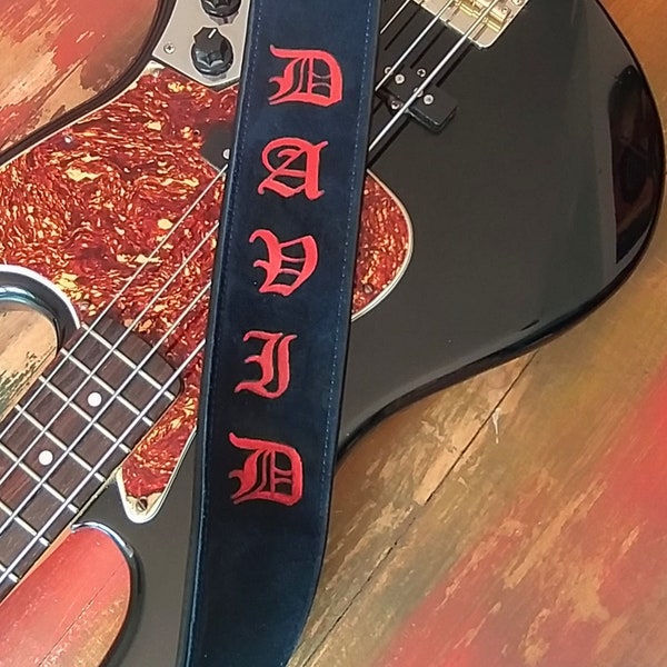 Personalised 2,5" soft padded leather strap for electric, acustic guitars