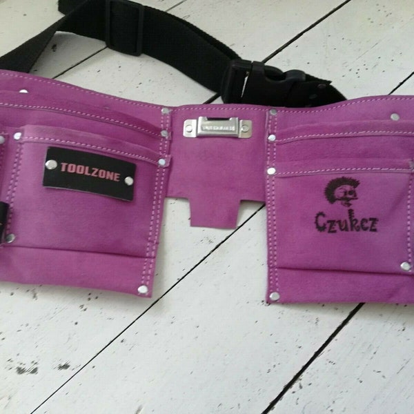 pink personalised leather tool belt with your design