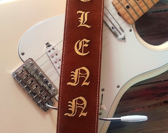 Personalised 2,5" soft  leather strap for electric, acustic guitars