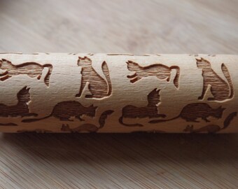 Mini laser engraved rolling pin with cats7