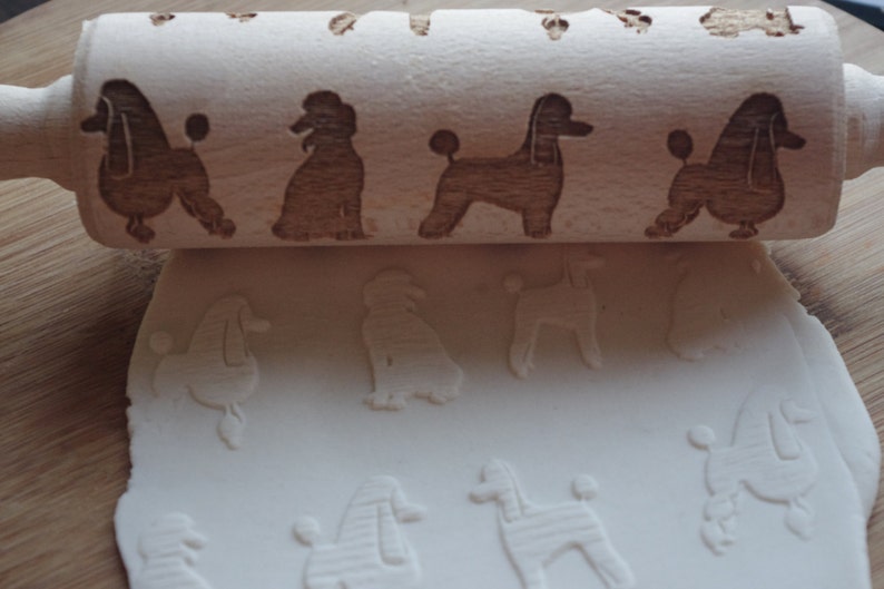 Mini laser engraved rolling pin with Poodle dog image 1