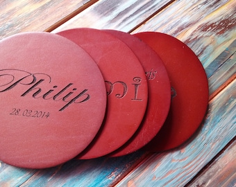 Personalized leather coasters