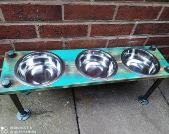 Industrial personalised Handmade 3 bowl  pet feeder