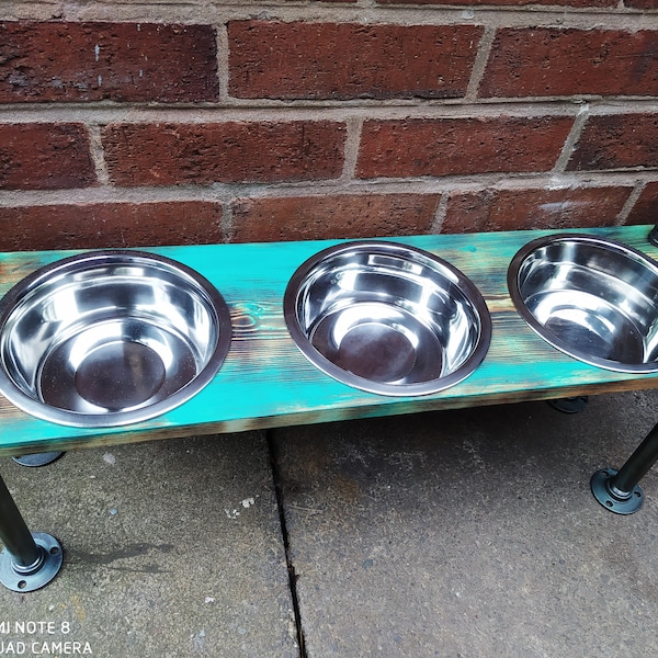 Industrial personalised Handmade 3 bowl  pet feeder