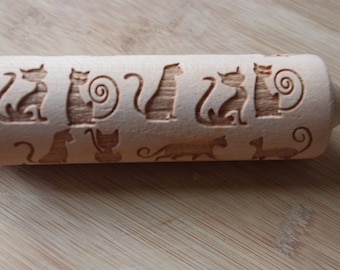 Mini laser engraved rolling pin with cats6