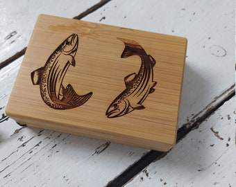personalised wooden fly fishing box for your dads, grandads, partner,