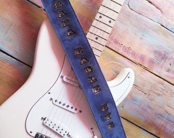 Personalised 2,5" soft  leather strap for electric, acustic guitars