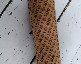 Laser engraved rolling pin with "I love you"