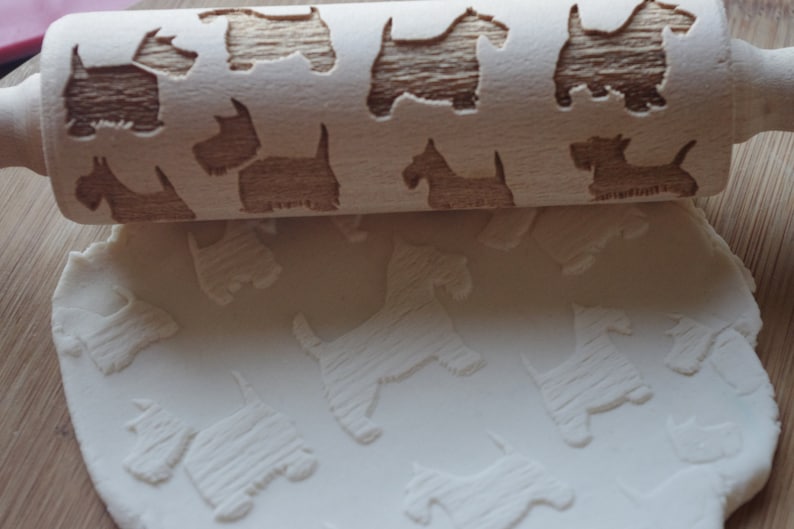 Mini laser engraved rolling pin with Scottish Terrier image 1