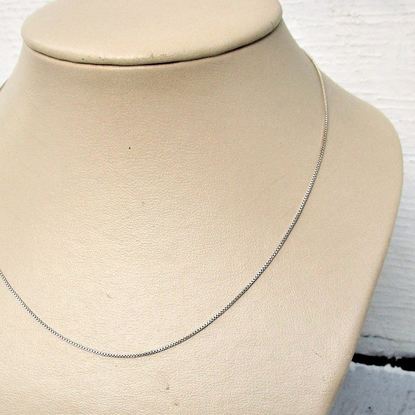 Sterling silver fine box chain necklace, 18" long. Chain is marked Italy, 925, IBB in good used condition